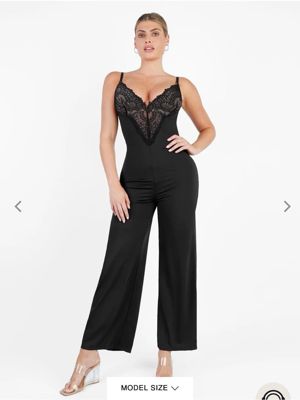 Popilush Lace-Trim Black Wide-Leg Jumpsuit